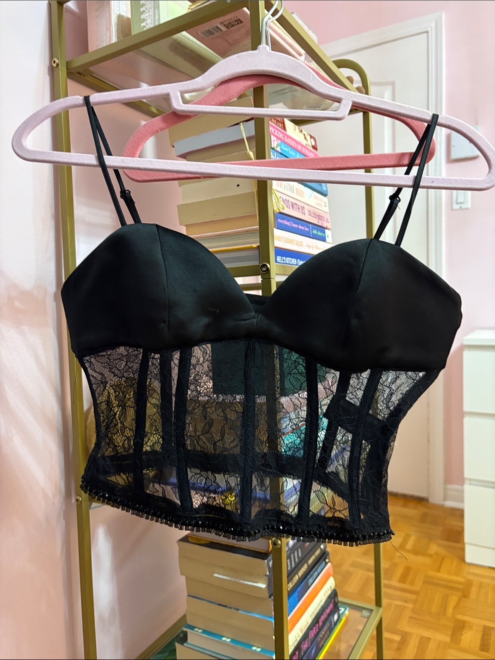 Zara Black Lace Bustier Crop Top with Sheer Panels